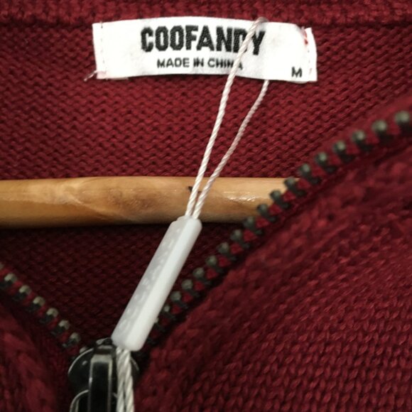 COOFANDY Men's Knitted Hoodie Pullover Long Sleeve Turtleneck Sweater Red M - Picture 2 of 4